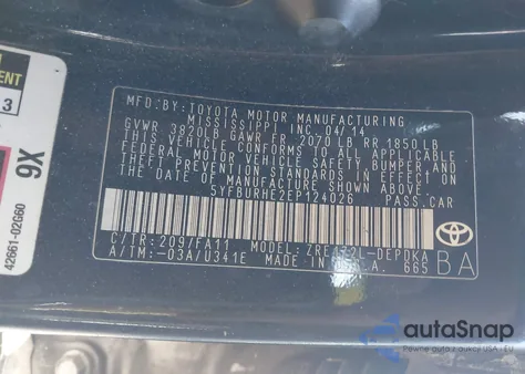 2014 Toyota Corolla L from USA, damaged, VIN 5YFBURHE2EP124026